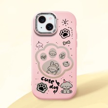 HONTINGA iPhone 15 ile Uyumlu Kılıfı Kamera Korumalı Düşüme Önleyici Basitlik Pembe Yumuşak Silikon Telefon Kılıfı Köpek Desenli K4-0233