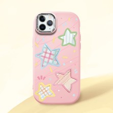 HONTINGA iPhone 11 Pro ile Uyumlu Kılıfı Kamera Korumalı Düşüme Önleyici Basitlik Pembe Yumuşak Silikon Telefon Kılıfı Renkli Yıldız Desenli K4-0247