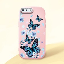 HONTINGA iPhone 8 Plus ile Uyumlu Kılıfı Kamera Korumalı Düşüme Önleyici Basitlik Pembe Yumuşak Silikon Telefon Kılıfı Mavi Kelebek Desenli K4-0230
