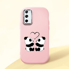 HONTINGA Samsung Galaxy S20 Fe ile Uyumlu Kılıfı Kamera Korumalı Düşüme Önleyici Basitlik Pembe Yumuşak Silikon Telefon Kılıfı Panda Desenli K4-0239