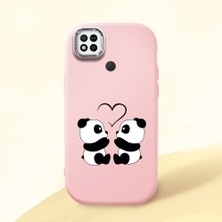 HONTINGA Redmi 10A ile Uyumlu Kılıfı Kamera Korumalı Düşüme Önleyici Basitlik Pembe Yumuşak Silikon Telefon Kılıfı Panda Desenli K4-0239