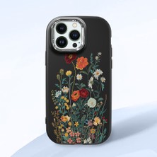 HONTINGA iPhone 14 Pro ile Uyumlu Kılıfı Kamera Korumalı Düşüme Önleyici Basitlik Siyah Yumuşak Silikon Telefon Kılıfı Çiçek Desenli K4-0242