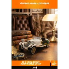 Letsii Pirinç Eski Model Araba Figürü 35X12 cm Metalik Gümüş Altın Detaylı