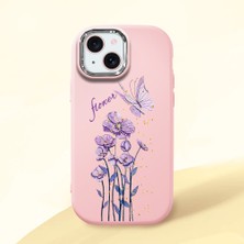 HONTINGA iPhone 15 ile Uyumlu Kılıfı Kamera Korumalı Düşüme Önleyici Basitlik Pembe Yumuşak Silikon Telefon Kılıfı Mor Kelebek Desenli K4-0244