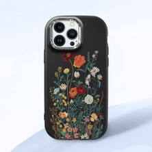 HONTINGA iPhone 13 Pro Max ile Uyumlu Kılıfı Kamera Korumalı Düşüme Önleyici Basitlik Siyah Yumuşak Silikon Telefon Kılıfı Çiçek Desenli K4-0242
