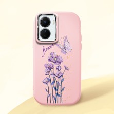 HONTINGA Vivo Y02S ile Uyumlu Kılıfı Kamera Korumalı Düşüme Önleyici Basitlik Pembe Yumuşak Silikon Telefon Kılıfı Mor Kelebek Desenli K4-0244