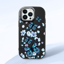 HONTINGA iPhone 13 Pro ile Uyumlu Kılıfı Kamera Korumalı Düşüme Önleyici Basitlik Siyah Yumuşak Silikon Telefon Kılıfı Mavi Kelebek Desenli K4-0230