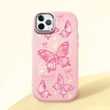 HONTINGA iPhone 11 Pro Max ile Uyumlu Kılıfı Kamera Korumalı Düşüme Önleyici Basitlik Pembe Yumuşak Silikon Telefon Kılıfı Pembe Kelebek Desenli K4-0256