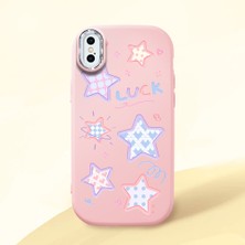 HONTINGA iPhone Xs Max ile Uyumlu Kılıfı Kamera Korumalı Düşüme Önleyici Basitlik Pembe Yumuşak Silikon Telefon Kılıfı Renkli Yıldızlar Desenli K4-0248