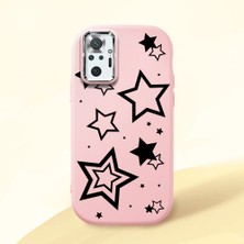 HONTINGA Xiaomi Redmi Note 10 Pro ile Uyumlu Kılıfı Kamera Korumalı Düşüme Önleyici Basitlik Pembe Yumuşak Silikon Telefon Kılıfı Siyah Yıldız Desenli K4-0245