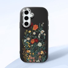 HONTINGA Samsung Galaxy S24 Fe ile Uyumlu Kılıfı Kamera Korumalı Düşüme Önleyici Basitlik Siyah Yumuşak Silikon Telefon Kılıfı Çiçek Desenli K4-0242