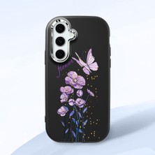 HONTINGA Samsung Galaxy S24 Fe ile Uyumlu Kılıfı Kamera Korumalı Düşüme Önleyici Basitlik Siyah Yumuşak Silikon Telefon Kılıfı Mor Kelebek Desenli K4-0244