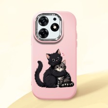 HONTINGA Tecno Spark 10 Pro ile Uyumlu Kılıfı Kamera Korumalı Düşüme Önleyici Basitlik Pembe Yumuşak Silikon Telefon Kılıfı Kedi Desenli K4-0235