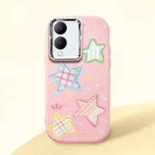 HONTINGA Vivo Y28 ile Uyumlu Kılıfı Kamera Korumalı Düşüme Önleyici Basitlik Pembe Yumuşak Silikon Telefon Kılıfı Renkli Yıldız Desenli K4-0247