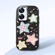HONTINGA Realme C55 ile Uyumlu Kılıfı Kamera Korumalı Düşüme Önleyici Basitlik Siyah Yumuşak Silikon Telefon Kılıfı Renkli Yıldız Desenli K4-0247