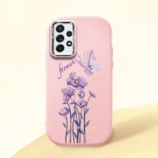 HONTINGA Samsung Galaxy A52 ile Uyumlu Kılıfı Kamera Korumalı Düşüme Önleyici Basitlik Pembe Yumuşak Silikon Telefon Kılıfı Mor Kelebek Desenli K4-0244