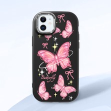 HONTINGA iPhone 12 Mini ile Uyumlu Kılıfı Kamera Korumalı Düşüme Önleyici Basitlik Siyah Yumuşak Silikon Telefon Kılıfı Pembe Kelebek Desenli K4-0256