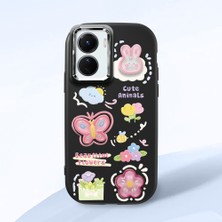 HONTINGA Vivo Y02S ile Uyumlu Kılıfı Kamera Korumalı Düşüme Önleyici Basitlik Siyah Yumuşak Silikon Telefon Kılıfı Hayvan Desenli K4-0249
