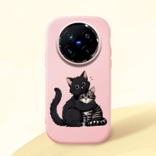 HONTINGA Vivo X200 Pro ile Uyumlu Kılıfı Kamera Korumalı Düşüme Önleyici Basitlik Pembe Yumuşak Silikon Telefon Kılıfı Kedi Desenli K4-0235