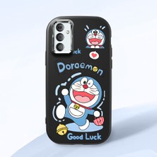 HONTINGA Samsung Galaxy M23 ile Uyumlu Kılıfı Kamera Korumalı Düşüme Önleyici Basitlik Siyah Yumuşak Silikon Telefon Kılıfı Doraemon Desenli K4-0251