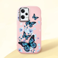 HONTINGA Redmi Note 12 Pro 5g ile Uyumlu Kılıfı Kamera Korumalı Düşüme Önleyici Basitlik Pembe Yumuşak Silikon Telefon Kılıfı Mavi Kelebek Desenli K4-0230
