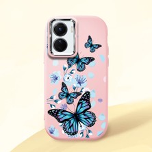 HONTINGA Vivo Y02S ile Uyumlu Kılıfı Kamera Korumalı Düşüme Önleyici Basitlik Pembe Yumuşak Silikon Telefon Kılıfı Mavi Kelebek Desenli K4-0230