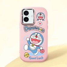 HONTINGA iPhone 16 ile Uyumlu Kılıfı Kamera Korumalı Düşüme Önleyici Basitlik Pembe Yumuşak Silikon Telefon Kılıfı Doraemon Desenli K4-0251