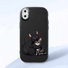 HONTINGA iPhone Xs Max ile Uyumlu Kılıfı Kamera Korumalı Düşüme Önleyici Basitlik Siyah Yumuşak Silikon Telefon Kılıfı Kedi Desenli K4-0235