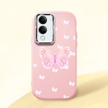 HONTINGA Vivo Y04 ile Uyumlu Kılıfı Kamera Korumalı Düşüme Önleyici Basitlik Pembe Yumuşak Silikon Telefon Kılıfı Kelebek Desenli K4-0260