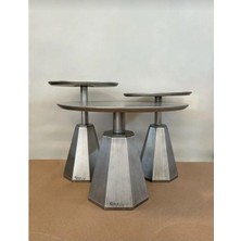 Eks Gümüş Eskitme 2 1 Set, Iki Yan Sehpa ve Bir Büyük Orta Sehpadan Oluşan Zigon