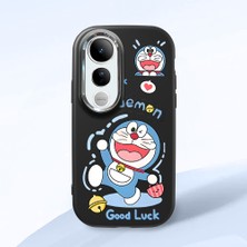 HONTINGA Vivo V50 Lite ile Uyumlu Kılıfı Kamera Korumalı Düşüme Önleyici Basitlik Siyah Yumuşak Silikon Telefon Kılıfı Doraemon Desenli K4-0251