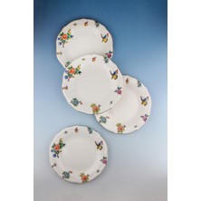 Bursa Porselen Dekor Çiçek Buketi Altın Yaldızlı 4 Parça Porselen Servis Tabağı