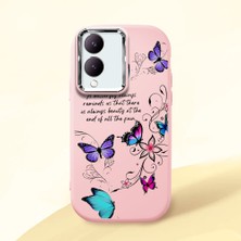 HONTINGA Vivo Y28 ile Uyumlu Kılıfı Kamera Korumalı Düşüme Önleyici Basitlik Pembe Yumuşak Silikon Telefon Kılıfı Kelebek Desenli K4-0243