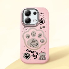 HONTINGA Redmi Note 13 4g ile Uyumlu Kılıfı Kamera Korumalı Düşüme Önleyici Basitlik Pembe Yumuşak Silikon Telefon Kılıfı Köpek Desenli K4-0233