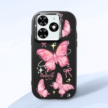 HONTINGA Tecno Spark Go 2024 ile Uyumlu Kılıfı Kamera Korumalı Düşüme Önleyici Basitlik Siyah Yumuşak Silikon Telefon Kılıfı Pembe Kelebek Desenli K4-0256