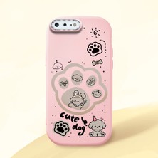 HONTINGA iPhone 7 Plus ile Uyumlu Kılıfı Kamera Korumalı Düşüme Önleyici Basitlik Pembe Yumuşak Silikon Telefon Kılıfı Köpek Desenli K4-0233