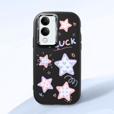 HONTINGA Vivo Y04 ile Uyumlu Kılıfı Kamera Korumalı Düşüme Önleyici Basitlik Siyah Yumuşak Silikon Telefon Kılıfı Renkli Yıldızlar Desenli K4-0248