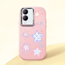 HONTINGA Vivo Y28 ile Uyumlu Kılıfı Kamera Korumalı Düşüme Önleyici Basitlik Pembe Yumuşak Silikon Telefon Kılıfı Renkli Yıldızlar Desenli K4-0248