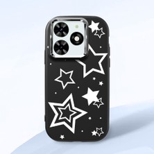 HONTINGA Infinix Smart 8 ile Uyumlu Kılıfı Kamera Korumalı Düşüme Önleyici Basitlik Siyah Yumuşak Silikon Telefon Kılıfı Siyah Yıldız Desenli K4-0245