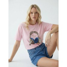 Cemo Kadın Baskılı Basic Bisiklet Yaka Beyaz Tişört