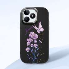 HONTINGA Realme C53 ile Uyumlu Kılıfı Kamera Korumalı Düşüme Önleyici Basitlik Siyah Yumuşak Silikon Telefon Kılıfı Mor Kelebek Desenli K4-0244