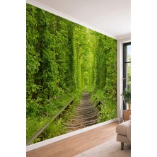 Dreamwall Doğa Orman Tüneli ve Nostaljik Tren Rayları Temalı Tek Parça Tekstil Duvar Kağıdı