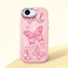 HONTINGA iPhone 16E ile Uyumlu Kılıfı Kamera Korumalı Düşüme Önleyici Basitlik Pembe Yumuşak Silikon Telefon Kılıfı Pembe Kelebek Desenli K4-0256