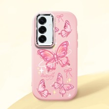 HONTINGA Samsung Galaxy S25 Plus ile Uyumlu Kılıfı Kamera Korumalı Düşüme Önleyici Basitlik Pembe Yumuşak Silikon Telefon Kılıfı Pembe Kelebek Desenli K4-0256