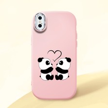 HONTINGA iPhone x ile Uyumlu Kılıfı Kamera Korumalı Düşüme Önleyici Basitlik Pembe Yumuşak Silikon Telefon Kılıfı Panda Desenli K4-0239
