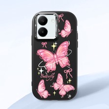 HONTINGA Vivo Y27 ile Uyumlu Kılıfı Kamera Korumalı Düşüme Önleyici Basitlik Siyah Yumuşak Silikon Telefon Kılıfı Pembe Kelebek Desenli K4-0256