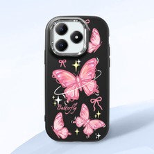 HONTINGA Realme C63 ile Uyumlu Kılıfı Kamera Korumalı Düşüme Önleyici Basitlik Siyah Yumuşak Silikon Telefon Kılıfı Pembe Kelebek Desenli K4-0256