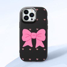 HONTINGA iPhone 13 Pro ile Uyumlu Kılıfı Kamera Korumalı Düşüme Önleyici Basitlik Siyah Yumuşak Silikon Telefon Kılıfı Fiyonk Desenli K4-0259