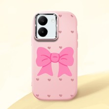 HONTINGA Vivo Y27 ile Uyumlu Kılıfı Kamera Korumalı Düşüme Önleyici Basitlik Pembe Yumuşak Silikon Telefon Kılıfı Fiyonk Desenli K4-0259