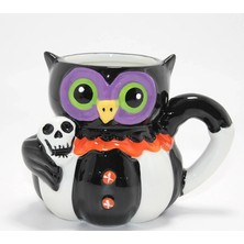 3D Kurukafa Tutan Baykuş Figürlü Seramik Kupa Bardak ALK4895